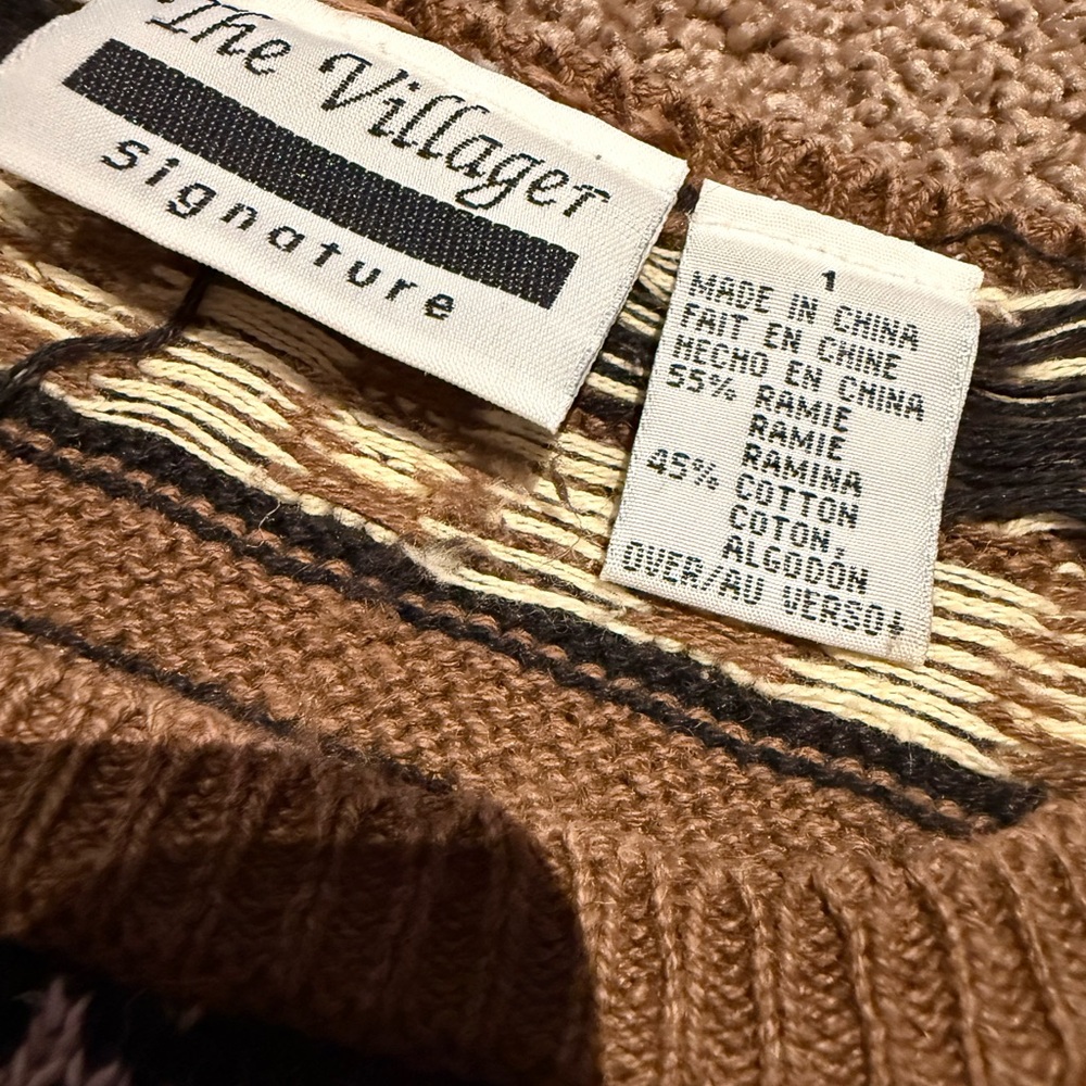 Vintage The Villager Signature Ramie Cotton Animal Print Knit Sweater Size M - Picture 4 of 5